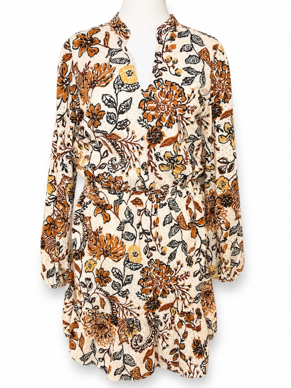 Lilly Pulitzer Cream Floral Long-Sleeve Dress with Orange & Yellow Print